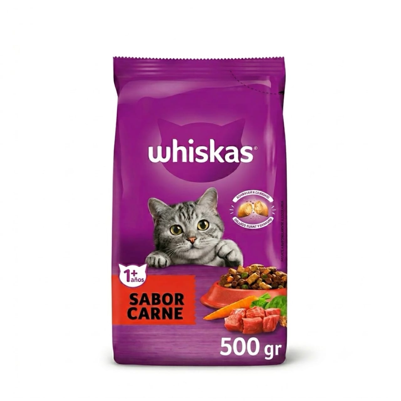 Whiskas 500 Gr Alimento Seco para Gatos Adultos Sabor Carne