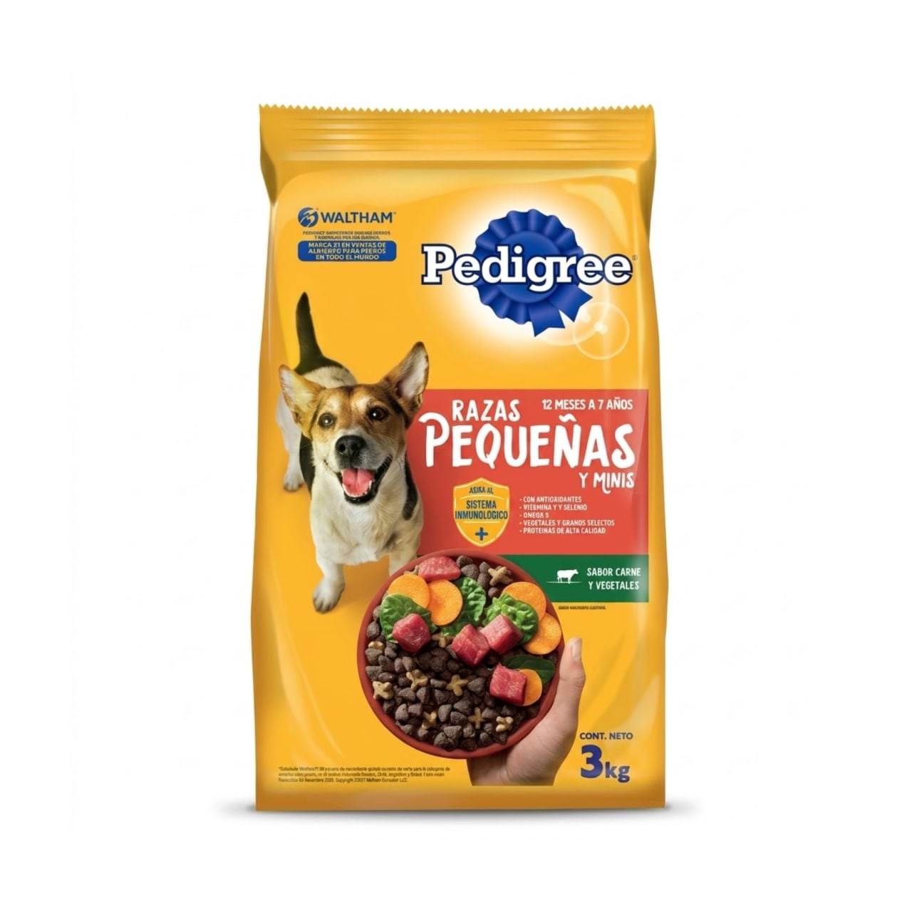 Pedigree Razas Pequeñas 3 Kg sabor a Carne y Vegetales - Alimento para Perros Mini con Antioxidantes