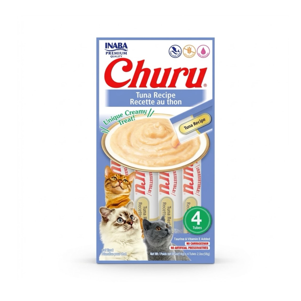 Inaba Churu Pack 4 x 56 gr Snack Húmedo y Cremoso para Gatos Sabor Atún - Premio Saludable