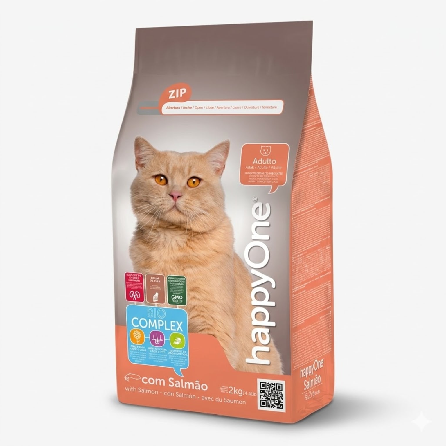 Happy One 2 Kg Alimento para Gatos Adultos Sabor Salmón - Omega 3 y 6  - Imagen 1