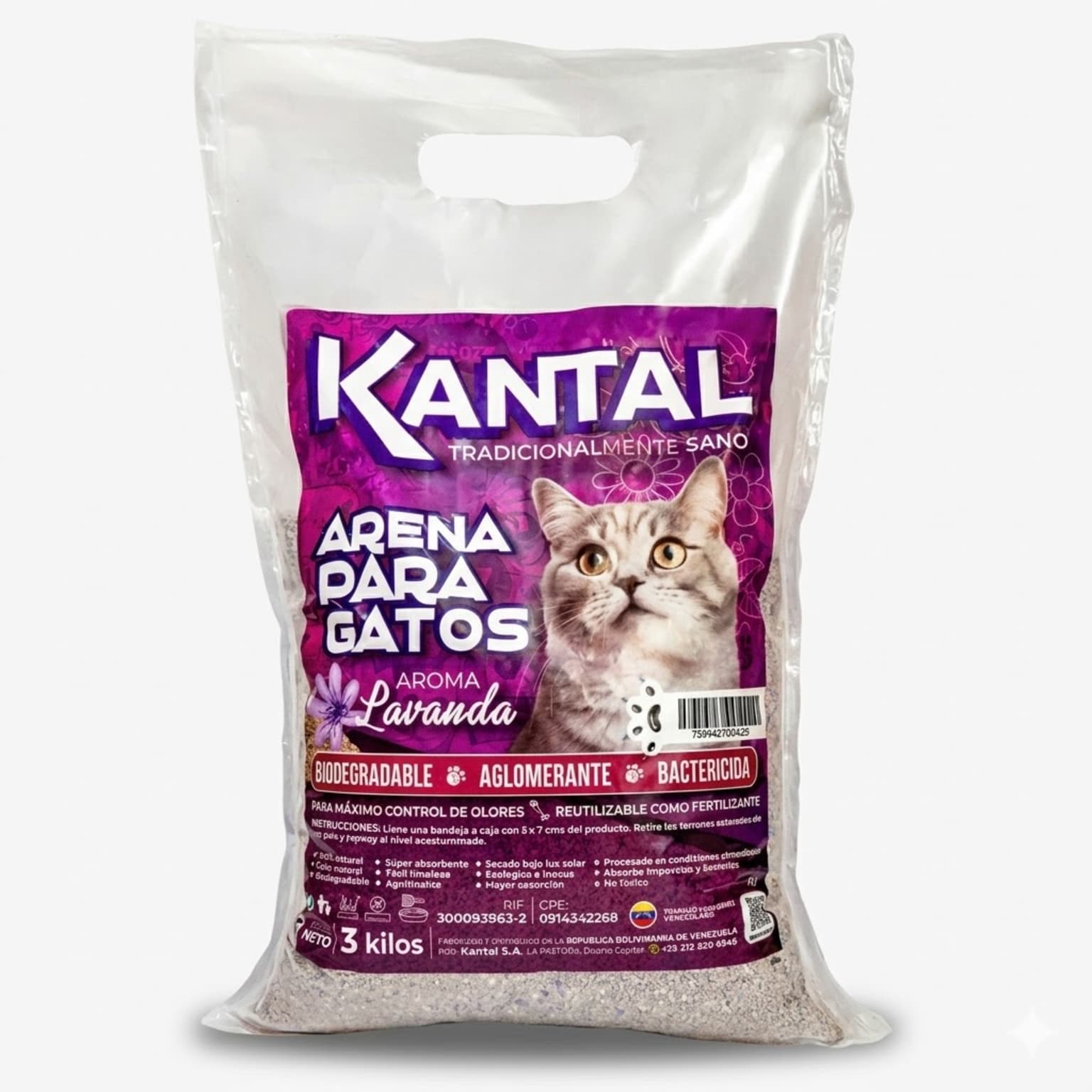 Kantal Arena Sanitaria para Gatos con Aroma a Lavanda Fresca 3 kg - Imagen 1