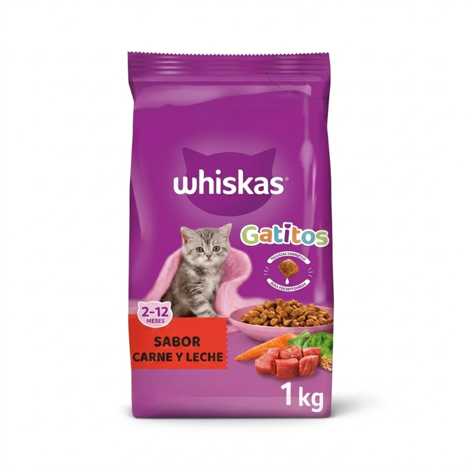 Whiskas 1 Kg Alimento Seco para Gatitos (Kitten) Sabor Carne y Leche  - Imagen 1
