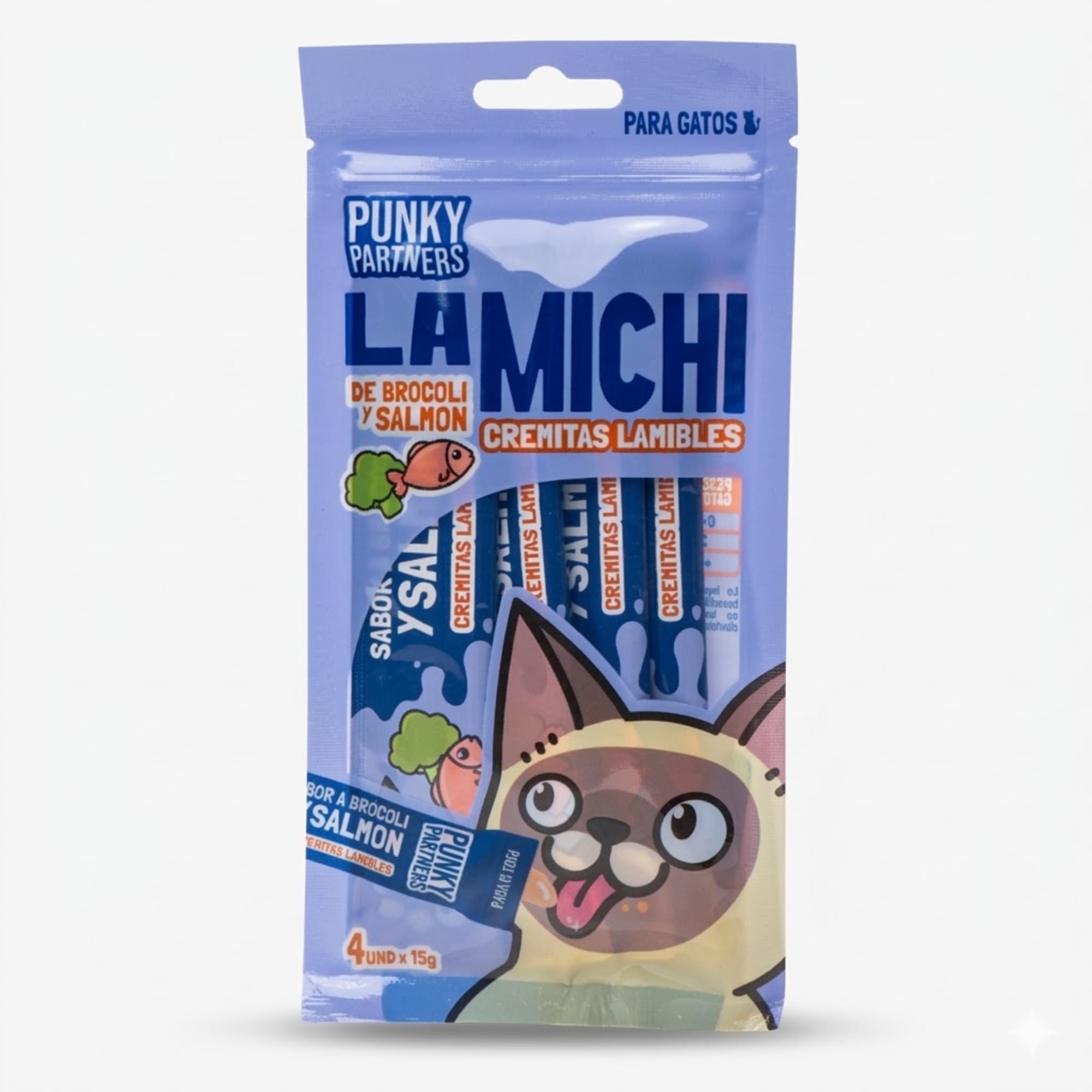 Punky Partners Michi Salmón Snack Cremoso para Gatos - Pack 4 Unidades