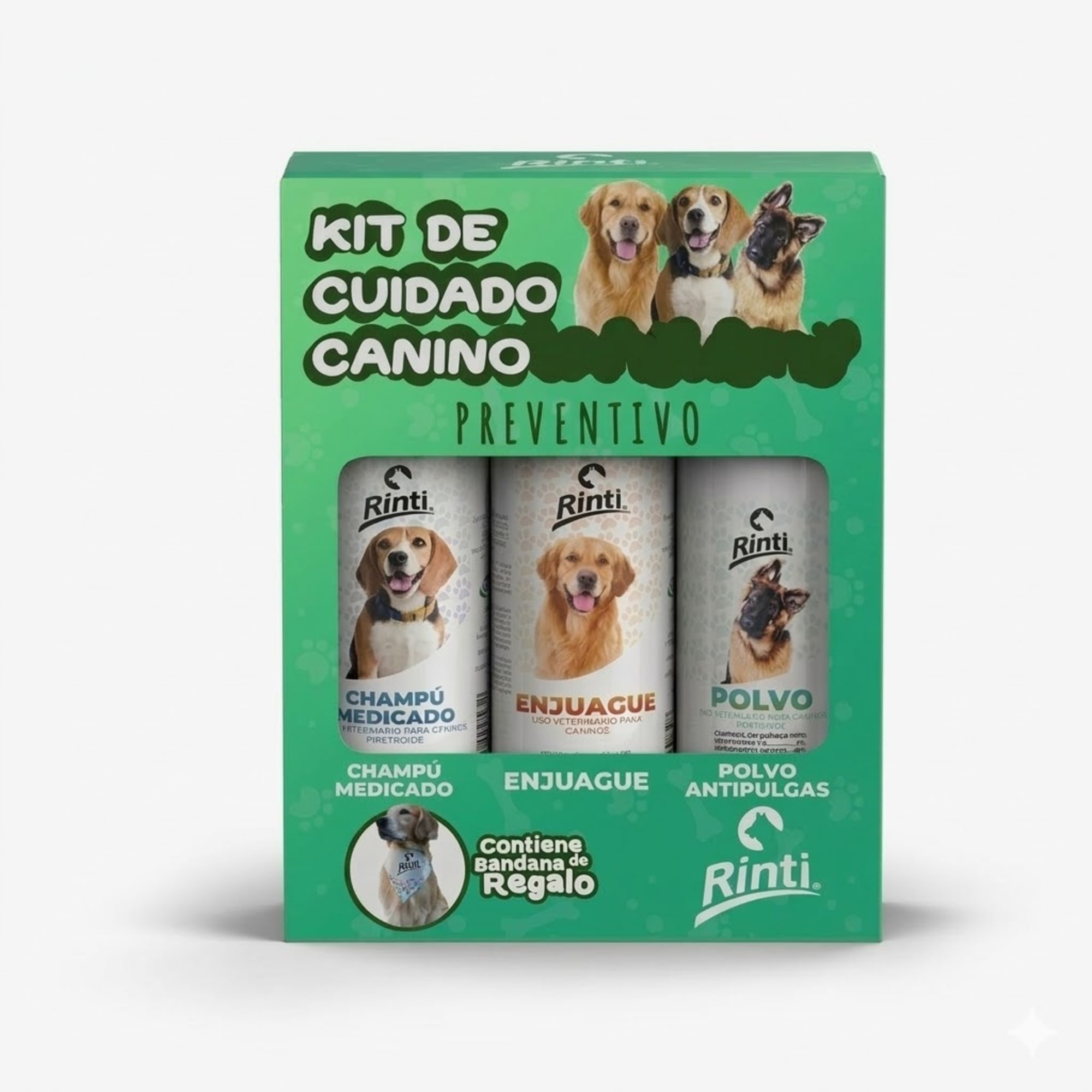 Rinti Kit Cuidado Integral - Combo de Limpieza con Champú, Enjuague y Polvo
