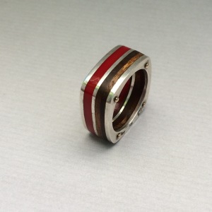 Red silver and wood ring