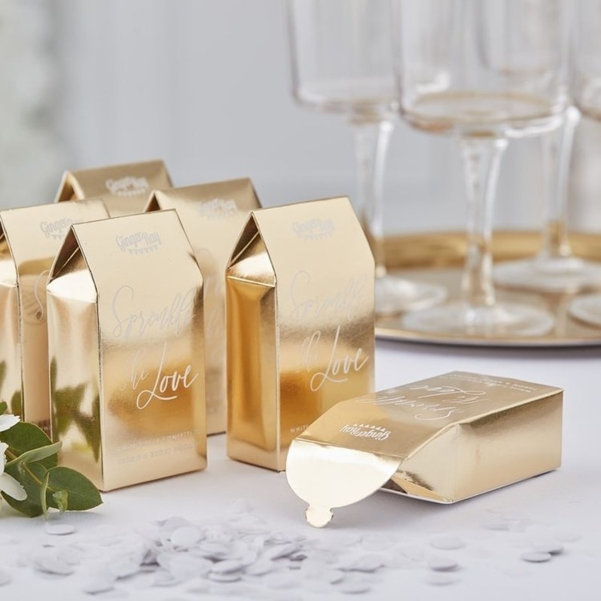 Gold Wedding Confetti Boxes (Each) Party Supplies PartyLady