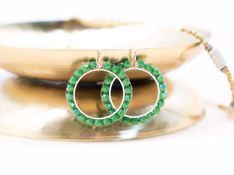 Silver Hoop Crystal Beaded Earrings