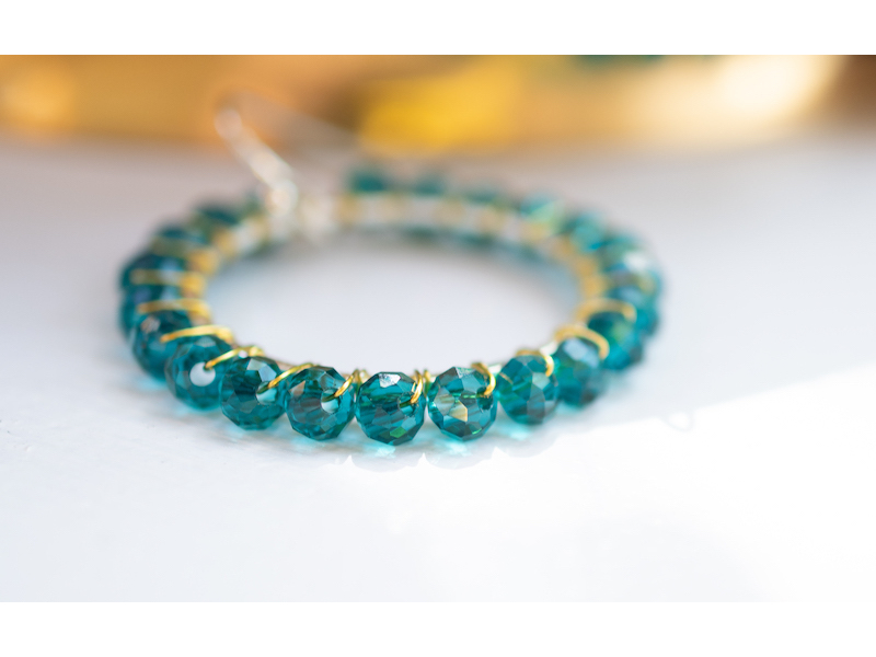 Silver Wire Wrapped Crystal Hoop Earrings