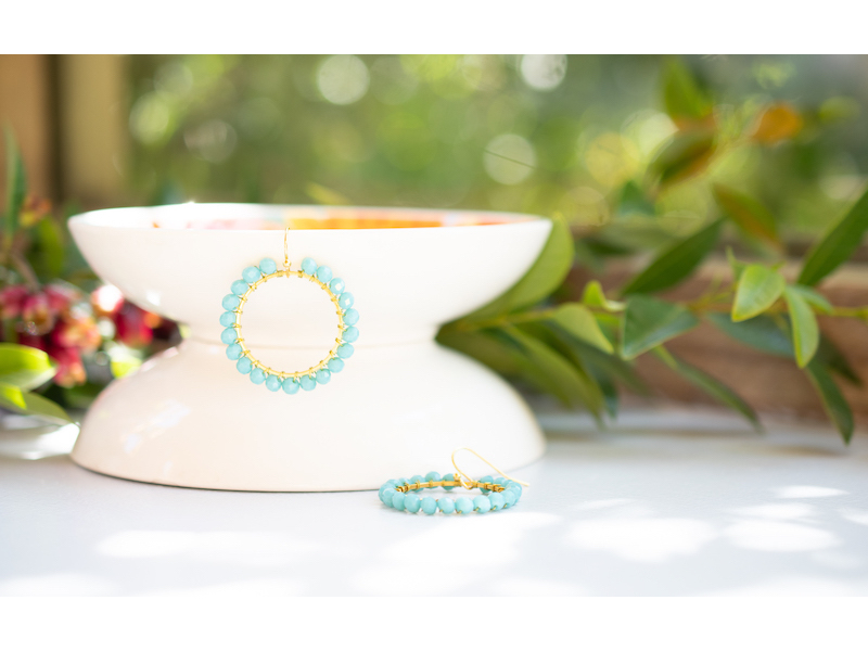 Gold Wire Wrapped Crystal Hoop Earrings