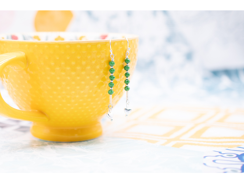 Long Crystal Drop Earrings with Petite Heart