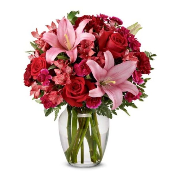 Blushing Red Roses & Lilies Flowers and Gifts Online flower shop
