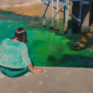 Self-portrait with emerald waters