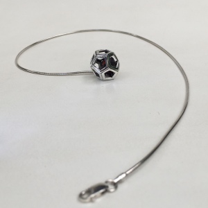 Sterling Silver Fibonacci Pendant with 2x rough Garnets on a Sterling Silver 40cm long Snake Chain