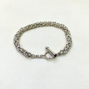 Sterling Silver Byzantine Bracelet with Carnelian T-Bar Clasp