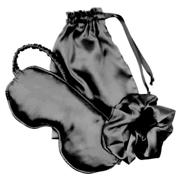Satin Sleep Set with Scrunchie Black (3 Piece) BeautyBar