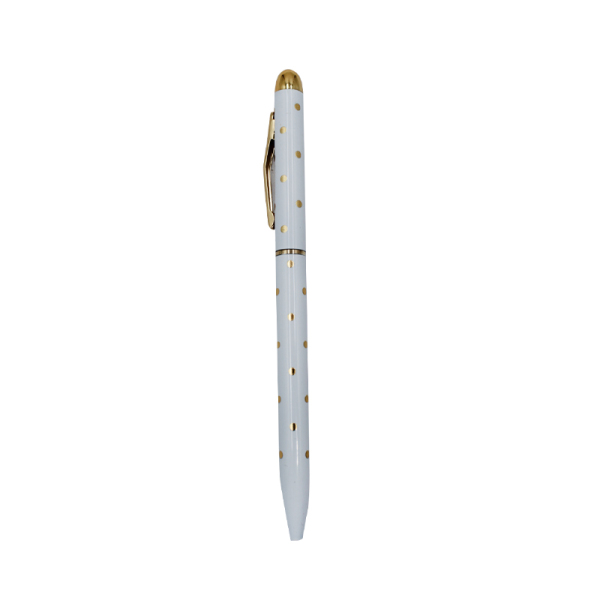Ballpoint Pen - White With Gold Dots - Gifts and Hampers - Online gift shop