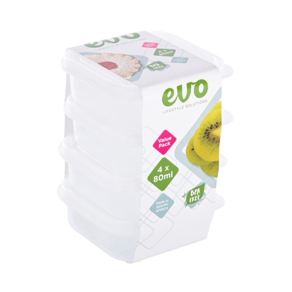 Caprichem products - Evo 80ml 4pc Snack Box Clear Base - Clear Lid P/SET