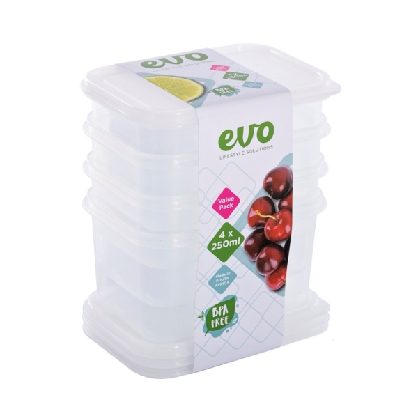 Related Products - Evo 250ml 4pc Snack Box Clear Base - Clear Lid P/SET