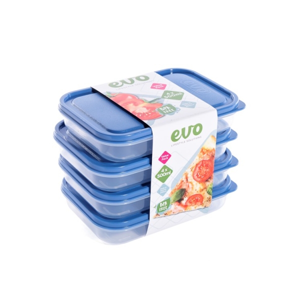Related Products - Evo 500ml Lunch Box 4pc Clear Base - Blue Lid P/SET