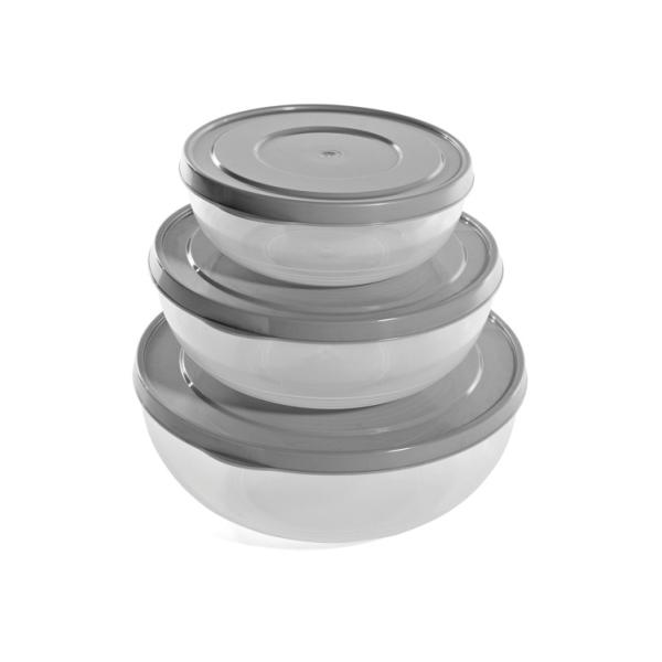 Related Products - Salad Bowl Set - 500ml, 1l, 2l Clear Base Grey Lid P/SET