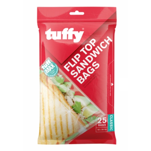 Caprichem Product - Tuffy Fliptop Sandwich Bags Class 25 X 180 X 200mm P/PACK