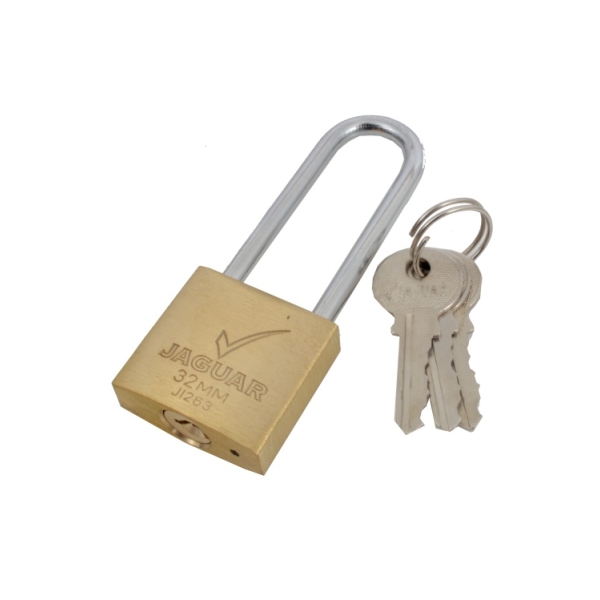 Caprichem products - Jaguar 32mm Long Shackle Brass Padlock Carded EACH