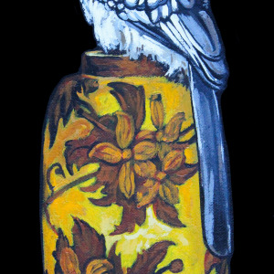 The hornbill on the yellow perch