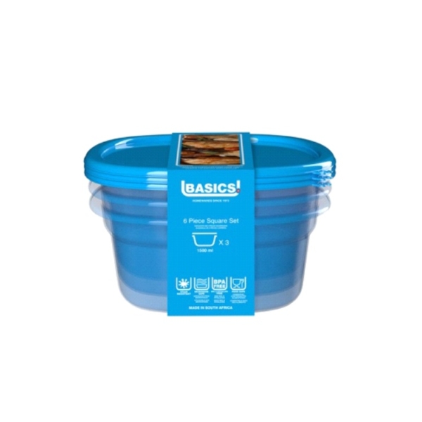 Caprichem products - Square Set Food Saver 6 Piece - 1500ml P/PACK