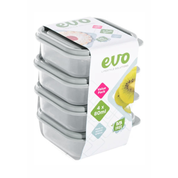 Caprichem products - Evo 80ml 4pc Snack Box Clear Base - Grey Lid P/SET