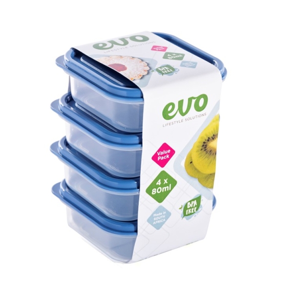 Caprichem products - Evo 80ml 4pc Snack Box Clear Base - Blue Lid P/SET