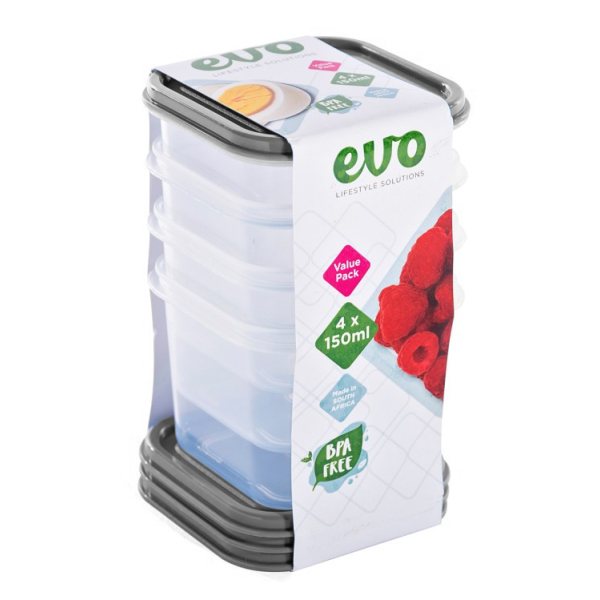 Related Products - Evo 150ml 4pc Snack Box Clear Base - Grey Lid P/SET