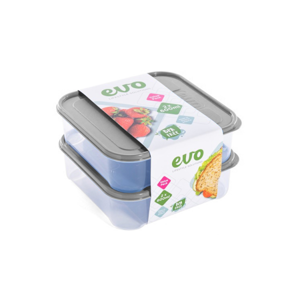 Related Products - Evo 600ml Lunch Box 2pc Clear Base - Grey Lid P/SET