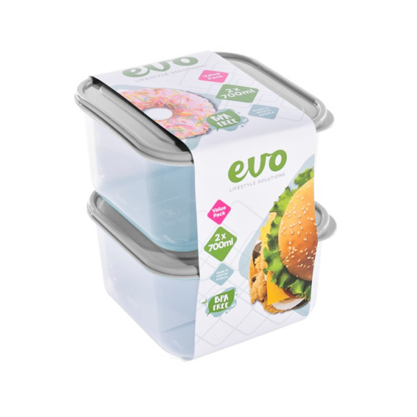 Related Products - Evo 700ml Lunch Box 2pc Clear Base - Grey Lid P/SET