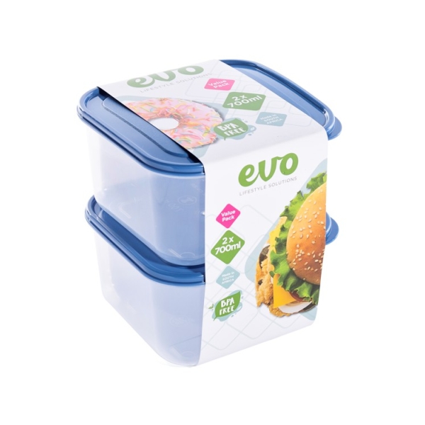 Related Products - Evo 700ml Lunch Box 2pc Clear Base - Blue Lid P/SET