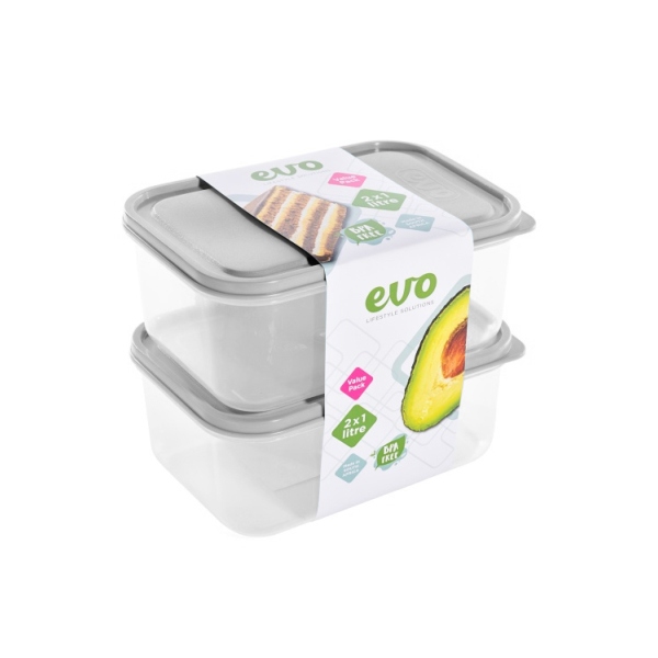 Related Products - Evo 1l Lunch Box 2pc Clear Base - Grey Lid P/SET