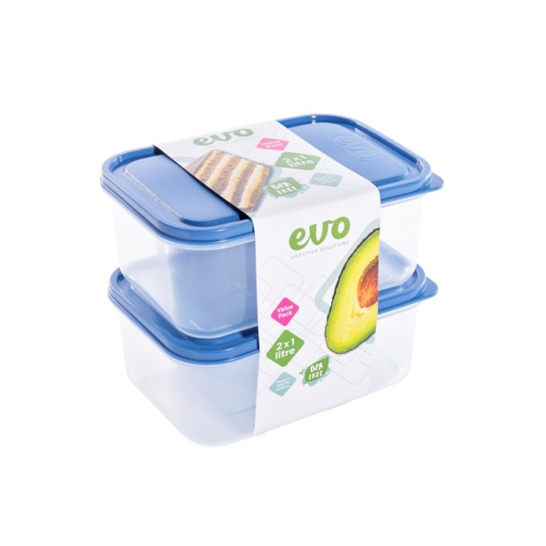 Related Products - Evo 1l Lunch Box 2pc Clear Base - Blue Lid P/SET