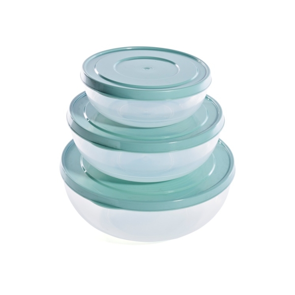Caprichem products - Salad Bowl Set - 500ml, 1l, 2l Clear Base Sage Lid P/SET