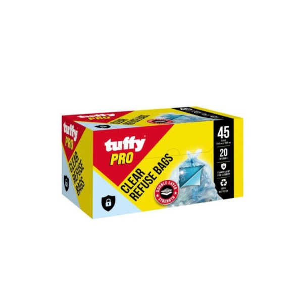 Caprichem products - Tuffy Clear Refuse Bags - 750 X 950mm - 45 Bags P/PACK