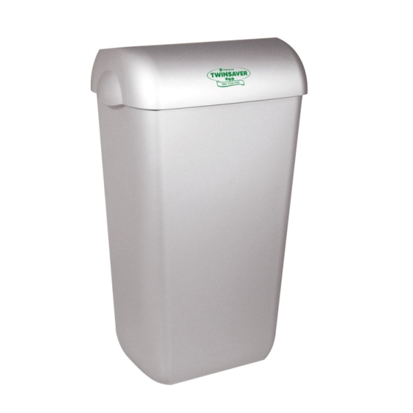 Caprichem products - Twinsaver Wall Bin With Lid Silver 23l Np0438 EACH
