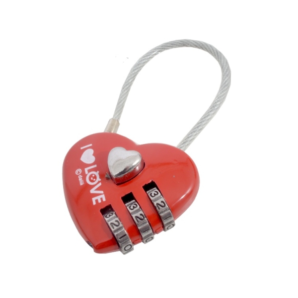 Caprichem products - Combination Cable Lock 40mm 3 Dial Heart EACH
