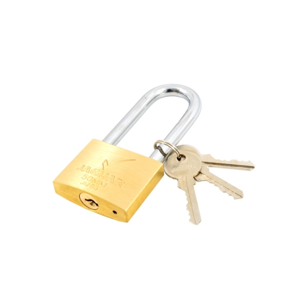 Caprichem products - Jaguar 50mm Long Shackle Brass Padlock Carded EACH