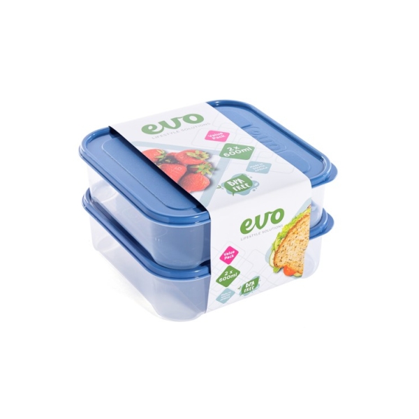 Caprichem Product - Evo 600ml Lunch Box 2pc Clear Base - Blue Lid P/SET