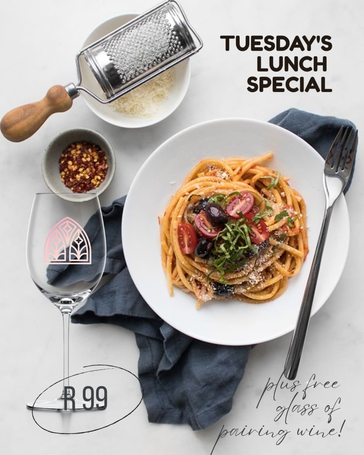 Tuesday Pasta Special at Die Pienk Kerk