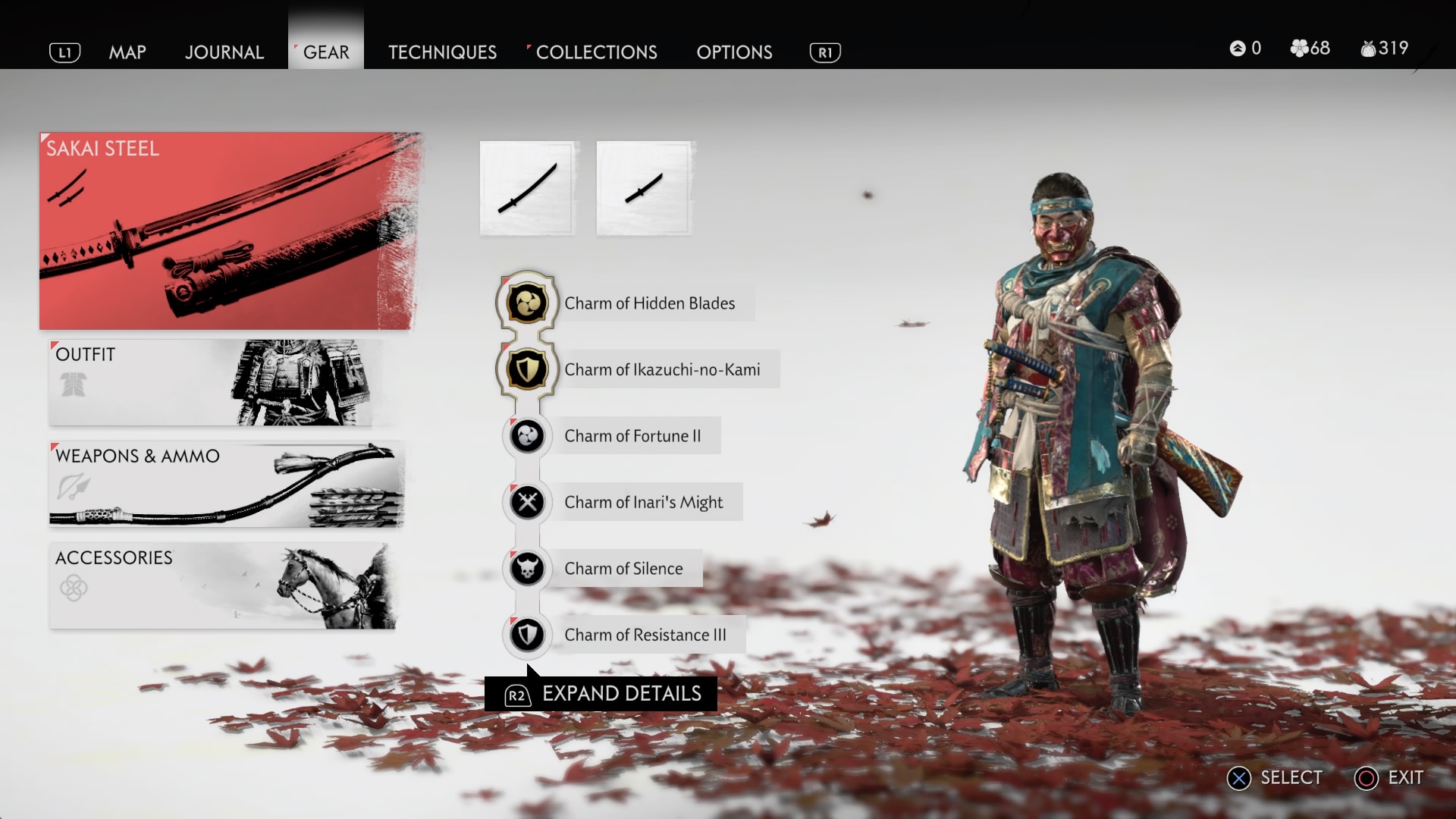 Ghost of Tsushima Gear Menu