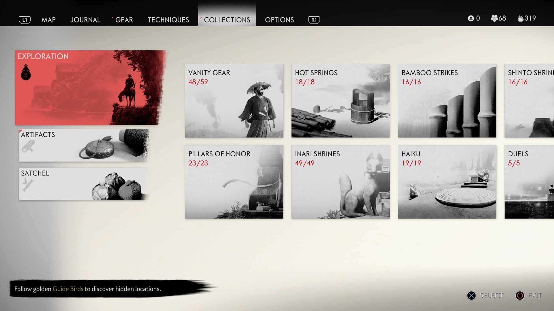 Ghost of Tsushima Collections Menu