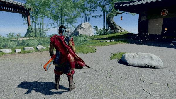 A samurai draws his sword and then sheathes it.