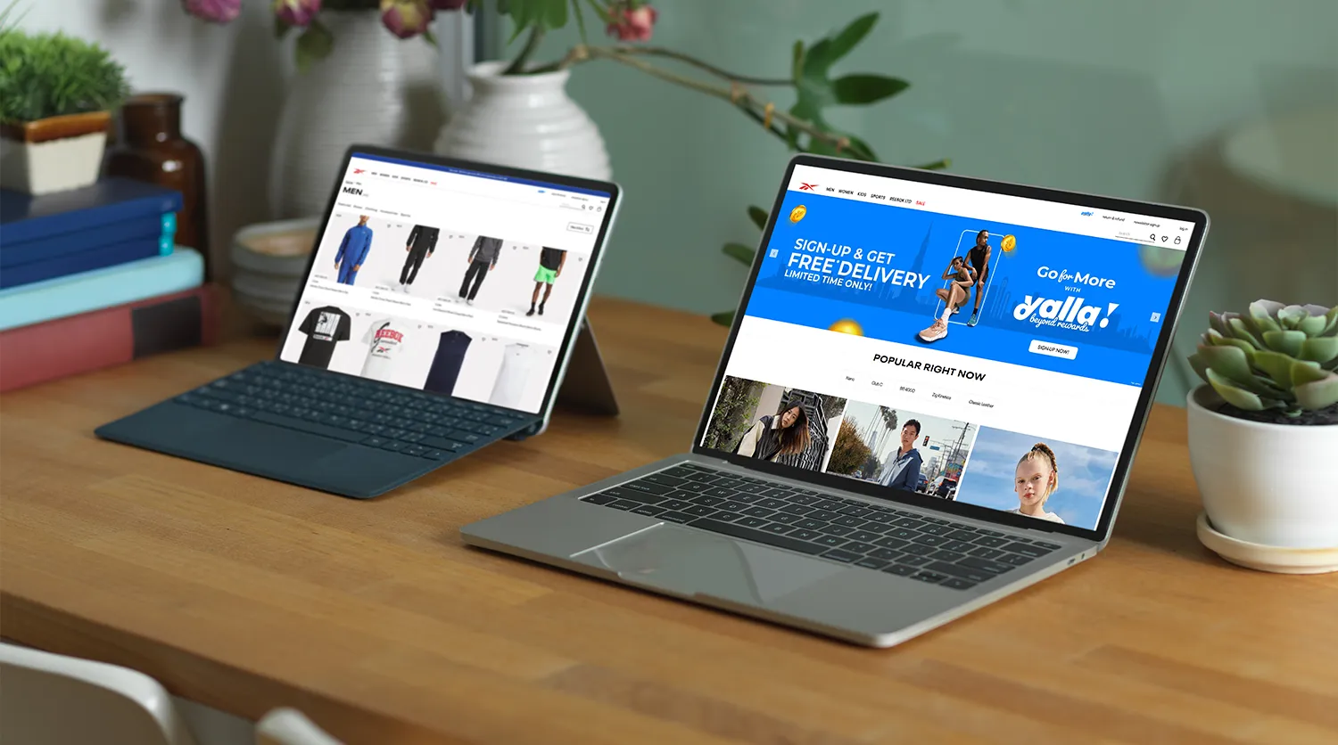 Reebok storefront on laptops