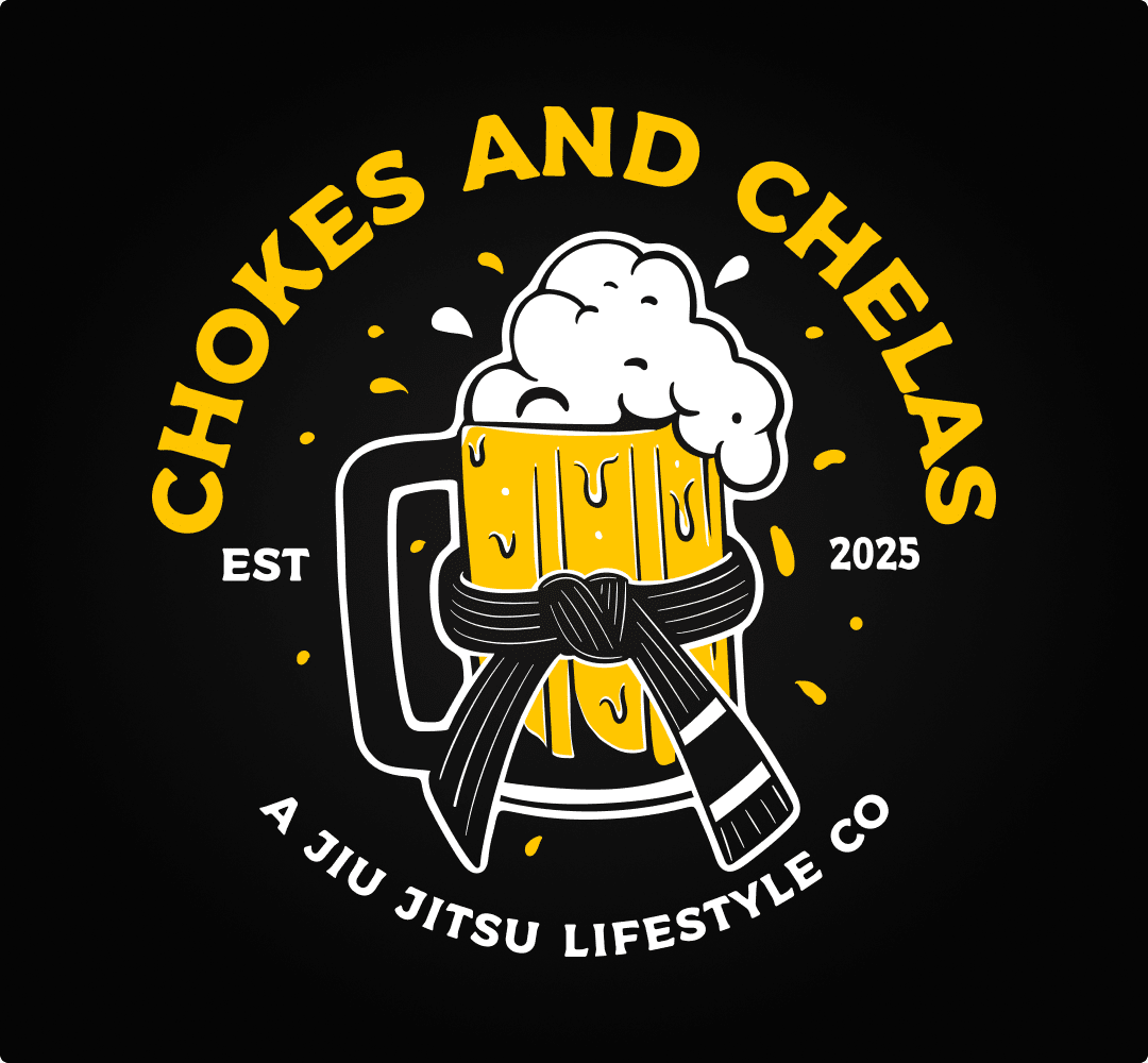 Chokes and Chelas badge — a jiu jitsu lifestyle co, est. 2025
