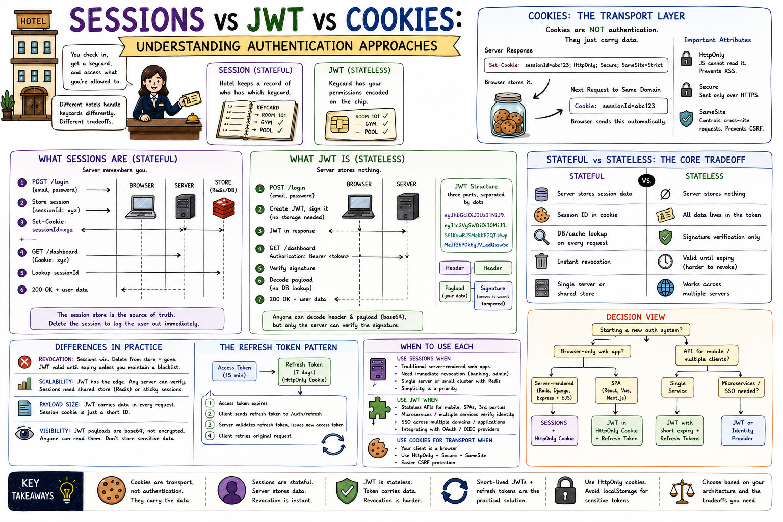 Sessions vs JWT vs Cookies: Understanding Authentication Approaches