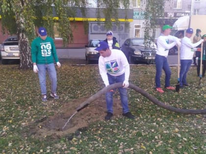 В Ленинском районе в рамках месячника санитарной очистки прошла акция по посадке деревьев